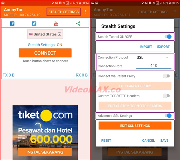 Setting Anonytun Videomax 2