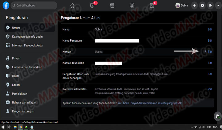 cara mengubah email facebook